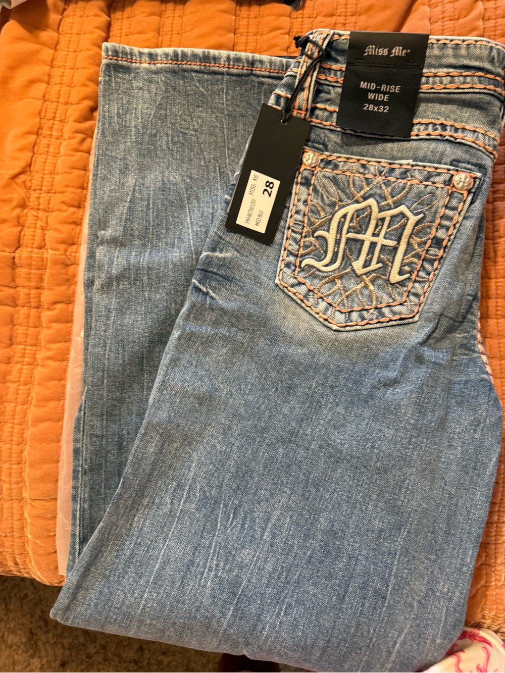 Miss Me Light Blue Mid-Rise Wide Leg Jeans with Embroidered Back Pocket